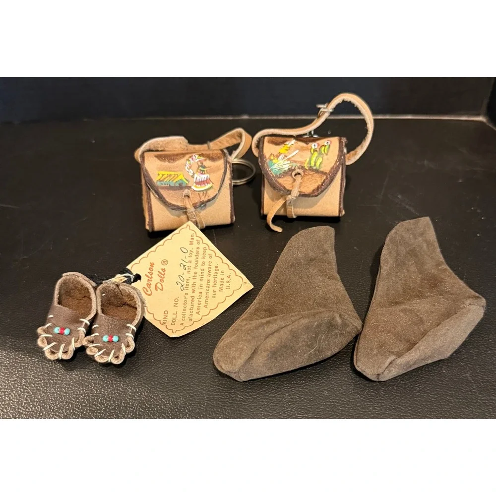 Carlson Dolls Small Doll Accessories Brown Leather Moccasins Pouch Boots